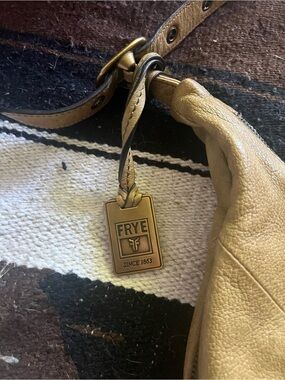 Frye Beige/Tan Leather Hobo with Brass Logo Tag
